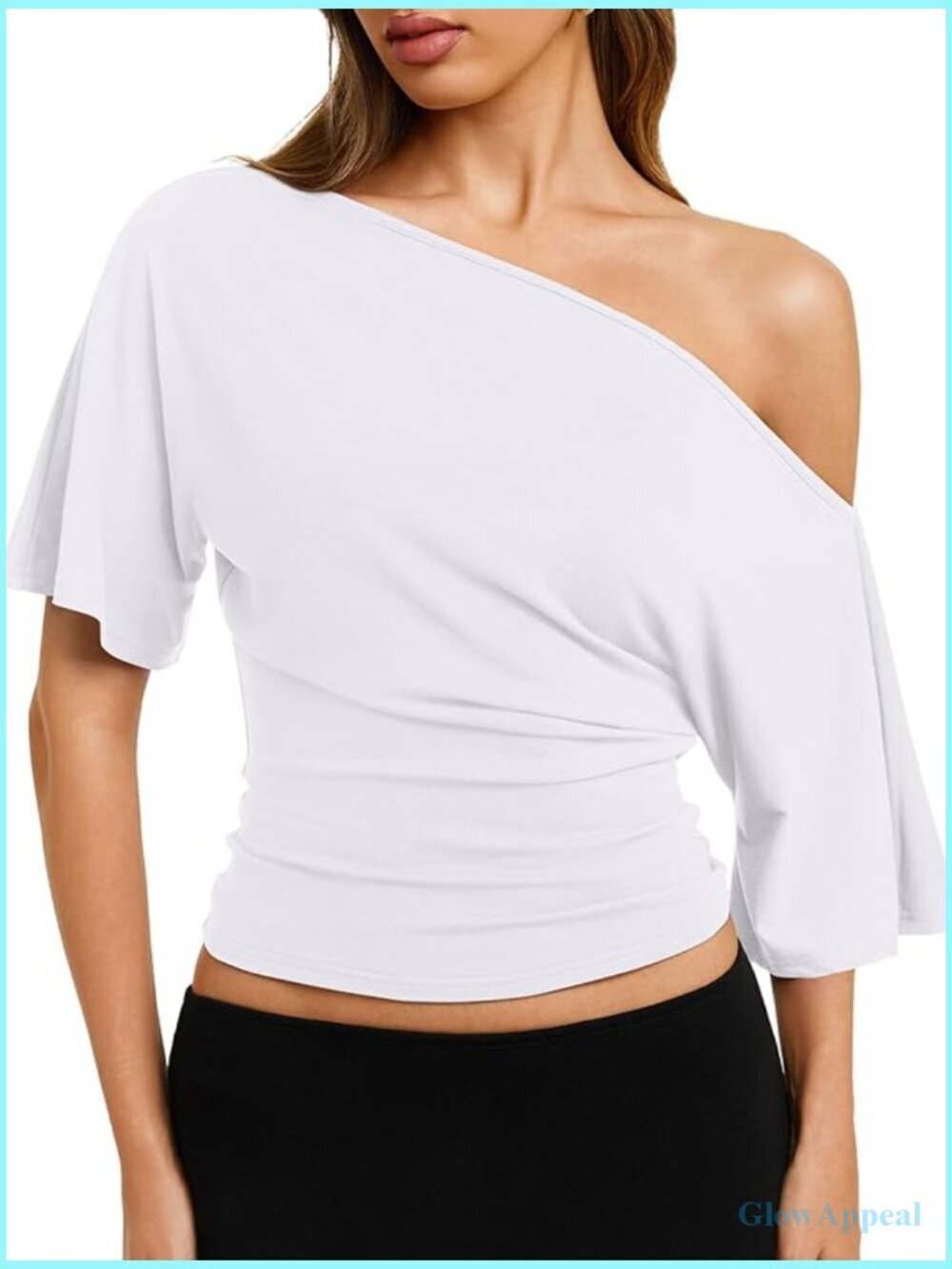 Off Shoulder Dolman Sleeve Cinched Waist Tee Loose Fit Modal Spandex Top